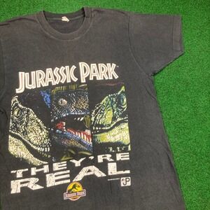 Vintage Jurassic Park Shirt Mens S Black 1993 Theyre Real Raptor Single Stitch